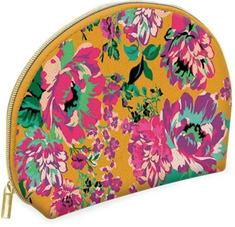 Yellow Floral Canvas Cosmetic Bag